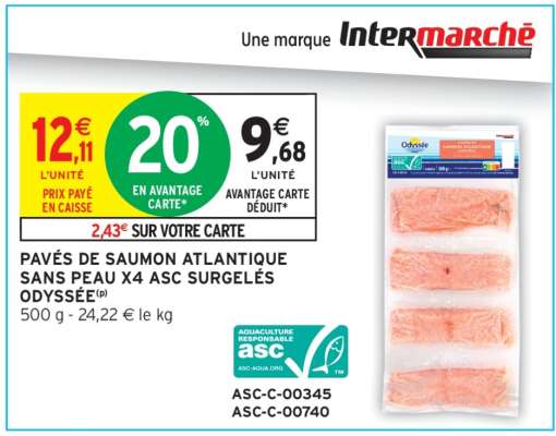 PAVÉS DE SAUMON ATLANTIQUE SANS PEAU X4 ASC SURGELÉS ODYSSÉE
