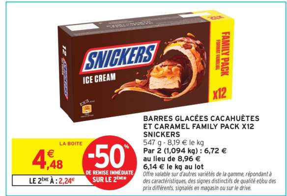 BARRES GLACÉES CACAHUÈTES ET CARAMEL FAMILY PACK X12 SNICKERS
