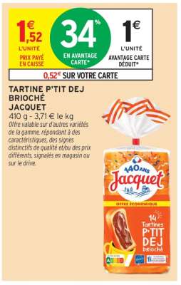 TARTINE P'TIT DEJ BRIOCHÉ JACQUET