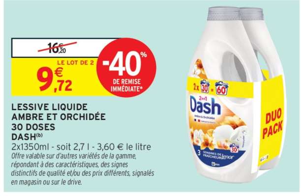 LESSIVE LIQUIDE AMBRE ET ORCHIDÉE 30 DOSES DASH