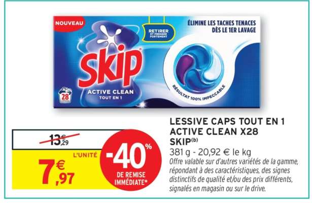 LESSIVE CAPS TOUT EN 1 ACTIVE CLEAN X28 SKIP