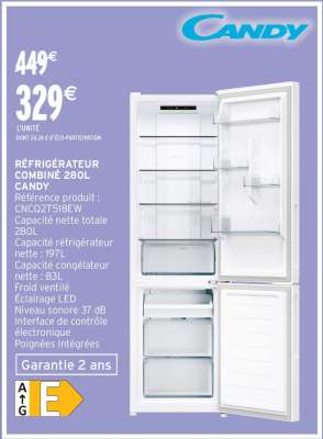 RÉFRIGÉRATEUR COMBINÉ 280L CANDY