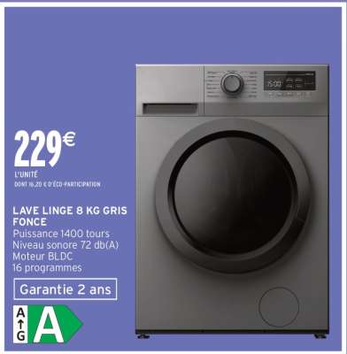 LAVE LINGE 8 KG GRIS FONCE