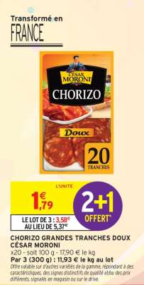 CHORIZO GRANDES TRANCHES DOUX CÉSAR MORONI
