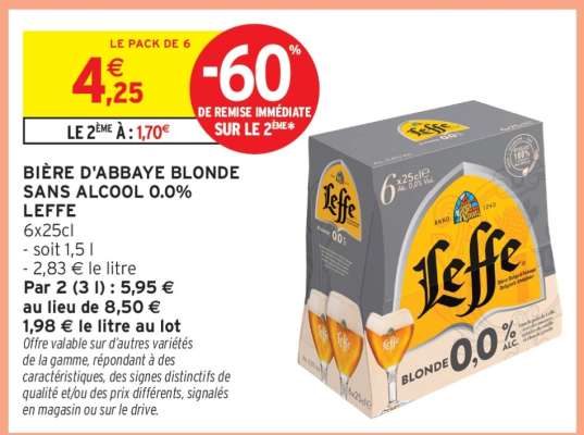BIÈRE D'ABBAYE BLONDE SANS ALCOOL 0.0% LEFFE