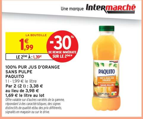 PAQUITO 100% PUR JUS D'ORANGE SANS PULPE