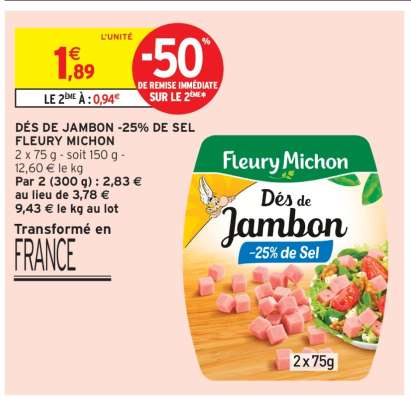 Dés de Jambon -25% de Sel Fleury Michon