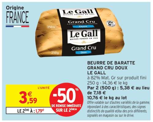 BEURRE DE BARATTE GRAND CRU DOUX LE GALL