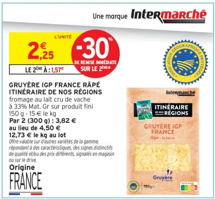 GRUYÈRE IGP FRANCE RÂPÉ ITINÉRAIRE DE NOS RÉGIONS