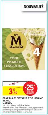 CÔNE GLACÉ PISTACHE ET CHOCOLAT BLANC MAGNUM