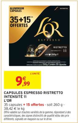 CAPSULES ESPRESSO RISTRETTO INTENSITÉ 11 L'OR