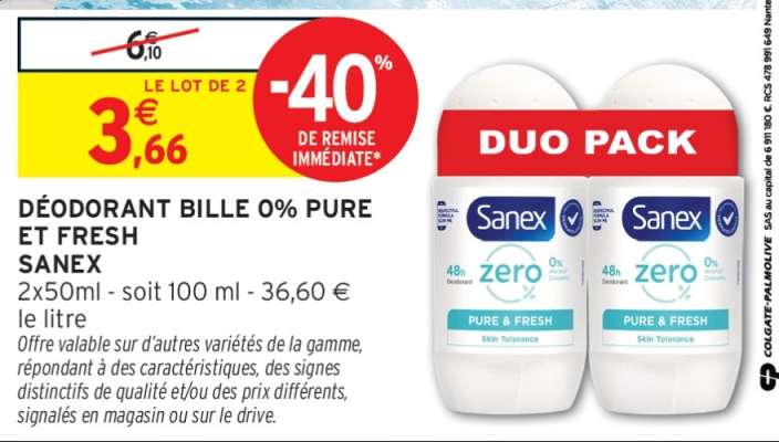 DÉODORANT BILLE 0% PURE ET FRESH SANEX