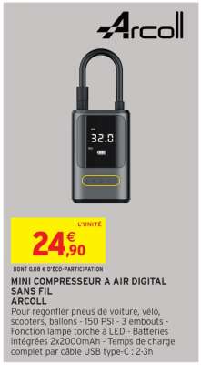MINI COMPRESSEUR A AIR DIGITAL SANS FIL ARCOLL