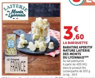 BARATINE APERITIF NATURE LAITERIE DES MONTS DU LYONNAIS