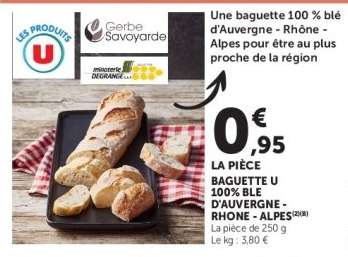 Baguette U 100% Blé d'Auvergne - Rhône - Alpes