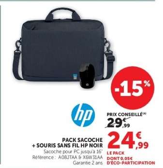 Pack sacoche + souris sans fil HP noir