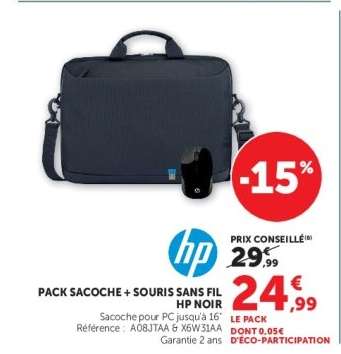Pack sacoche + souris sans fil HP noir