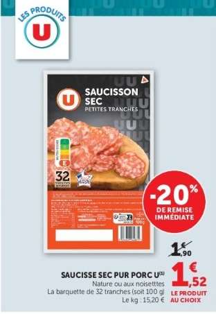 SAUCISSE SEC PUR PORC U