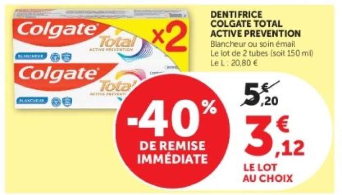Dentifrice Colgate Total Active Prevention