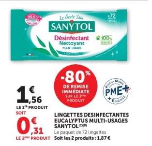 LINGETTES DESINFECTANTES EUCALYPTUS MULTI-USAGES SANYTOL