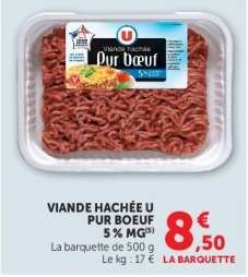 VIANDE HACHÉE U PUR BOEUF 5% MG
