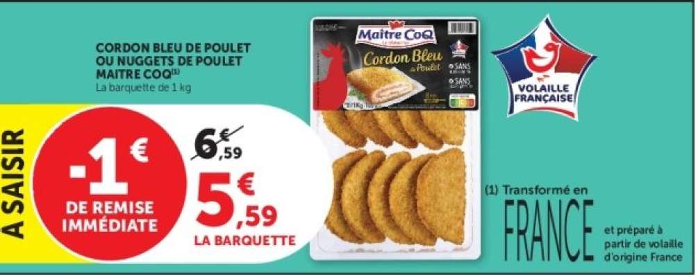 Cordon Bleu de Poulet ou Nuggets de Poulet Maître CoQ