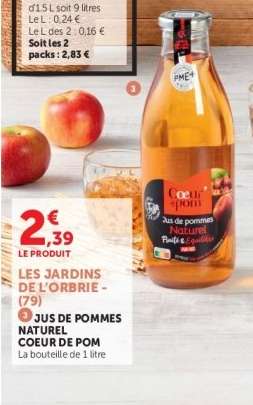 JUS DE POMMES NATUREL CŒUR DE POM