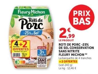 Rôti de Porc -25% de Sel Conservation Sans Nitrite Fleury Michon