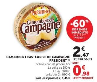 CAMEMBERT PASTEURISE DE CAMPAGNE PRESIDENT
