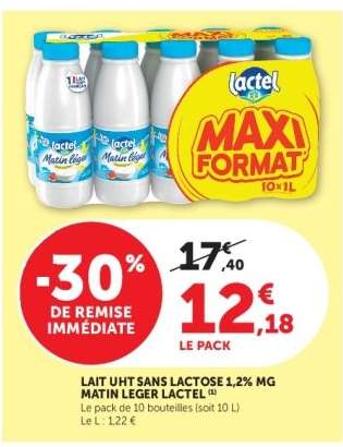 Lait UHT Sans Lactose 1,2% MG Matin Léger Lactel