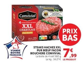 STEAKS HACHÉS XXL PUR BŒUF FAÇON BOUCHÈRE CONVIVIAL