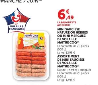 Mini Saucisse Nature ou Herbes ou Mini Merguez de Volaille Maître Coq