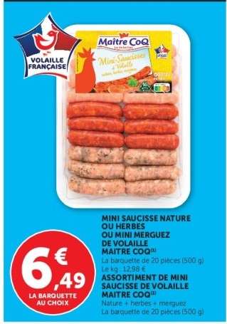 Mini Saucisse Nature ou Herbes ou Mini Merguez de Volaille Maître Coq