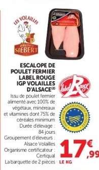 Escalope de poulet fermier Label Rouge IGP Volailles d'Alsace