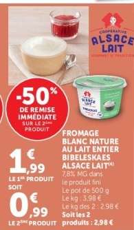 FROMAGE BLANC NATURE AU LAIT ENTIER BIBELSKAES ALSACE LAIT