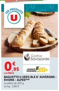 Baguette U 100% Blé d'Auvergne - Rhône - Alpes
