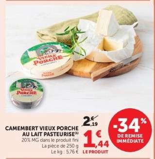 CAMEMBERT VIEUX PORCHE AU LAIT PASTEURISÉ