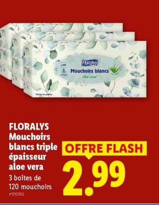 FLORALYS Mouchoirs blancs triple épaisseur aloe vera