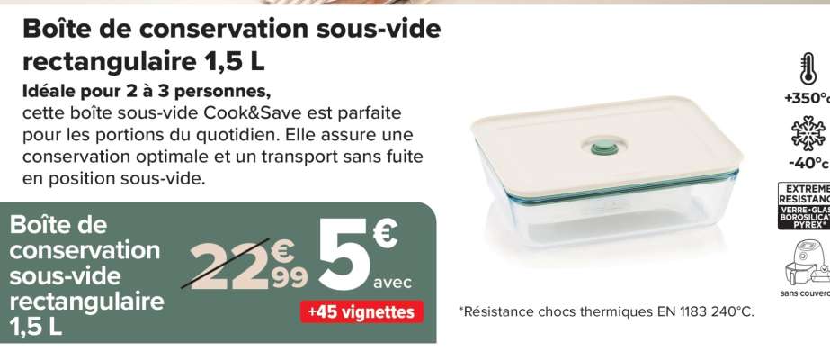 Boite de conservation sous-vide rectangulaire 1,5 L