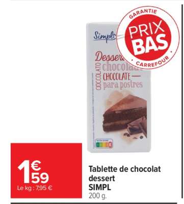 Tablette de chocolat dessert SIMPL
