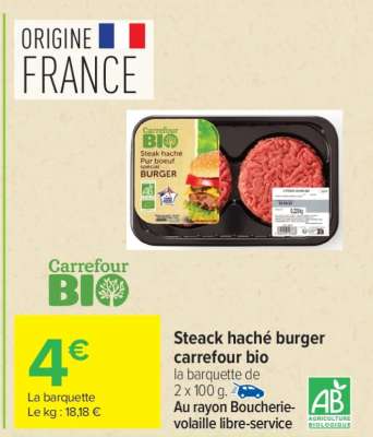 Steack haché burger carrefour bio
