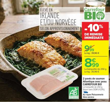 2 pavés de saumon Atlantique avec peau CARREFOUR BIO