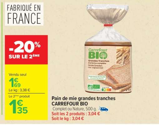 Pain de mie grandes tranches CARREFOUR BIO