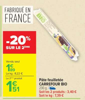 Pâte feuilletée CARREFOUR BIO