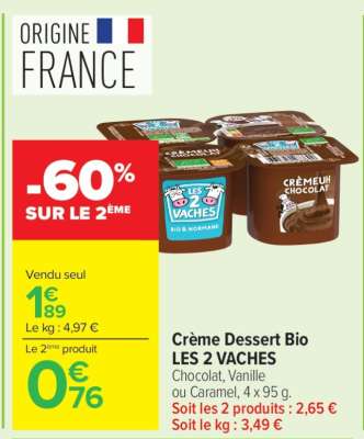 CREME DESSERT BIO LES 2 VACHES