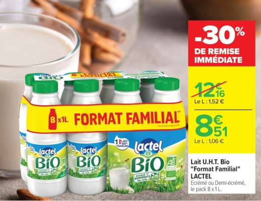 Lait U.H.T. Bio «Format familial» LACTEL