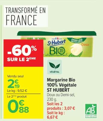 Margarine Bio 100% Végétale ST HUBERT