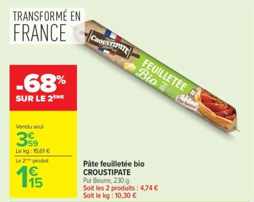 Pâte feuilletée bio CROUSTIPATE