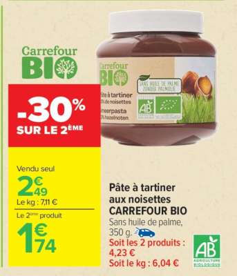 Pâte à tartiner aux noisettes CARREFOUR BIO