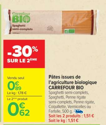 Spaghetti semi-complets CARREFOUR BIO